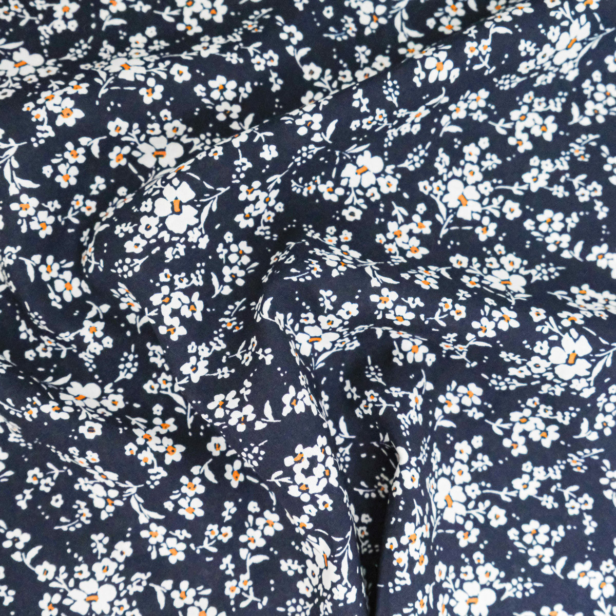 Eloise Navy and Camel Printed Viscose Poplin - Maison Klem